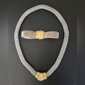 Vintage 80sTwo-Tone Gold & Silver Mesh Necklace and Bracelet Set